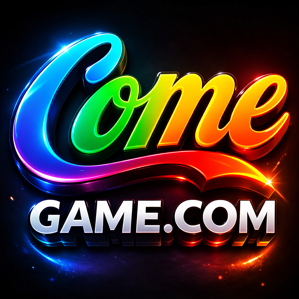 Come Game colorful 3D logo with neon gradient text and Game.com branding for an online gaming platform